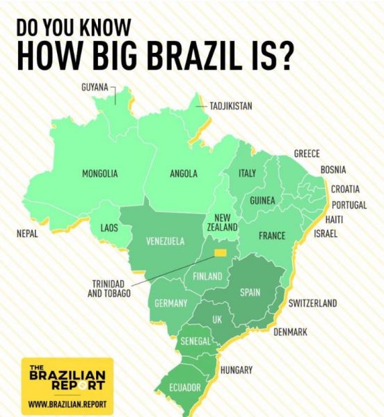 브라질 영토 크기 한 눈에 알아보기